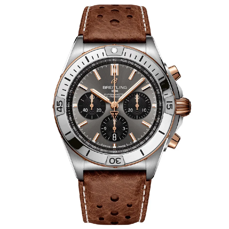 Women's Chronograph Watches for Understated Elegance-Breitling Chronomat B01 42mm Anthracite Dial Steel and 18ct Rose Gold Automatic Chronograph Gents Watch TB0134101M1X1