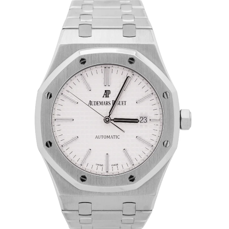 Women's Audemars Piguet Engagement Style Watches-PAPERS Audemars Piguet Royal Oak WHITE Stainless 41mm 15400ST.OO.1220ST.02 BOX