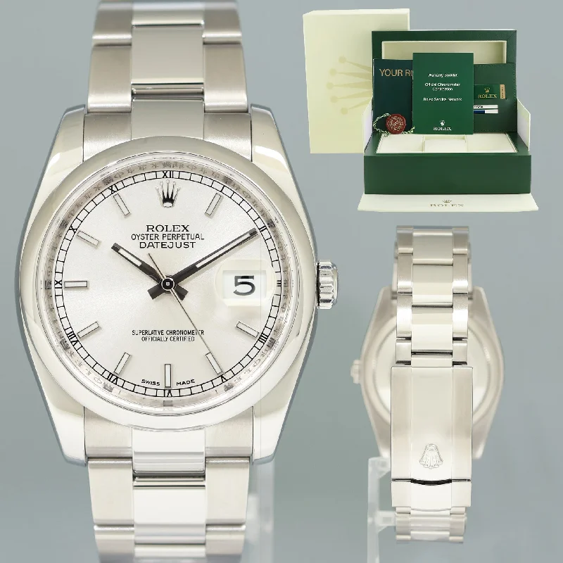Women's Rolex Kinetic Watches-2010 PAPERS MINT Rolex DateJust 36 116200 Silver Stick Oyster Steel 36mm Watch Box