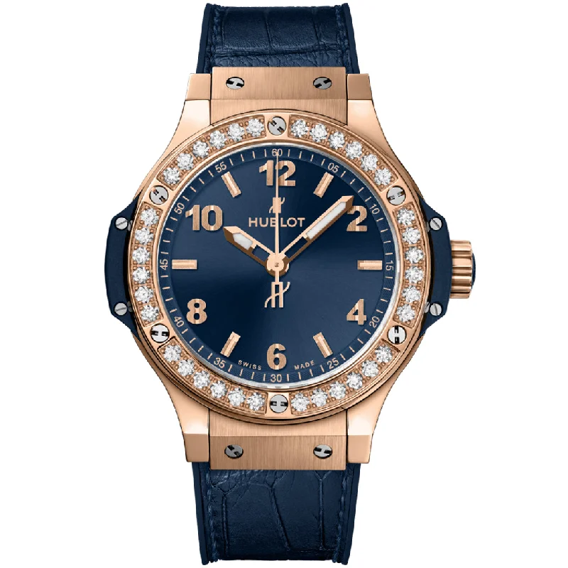 Men's Quartz Watches for Customization-HUBLOT, BIG BANG GOLD BLUE DIAMONDS