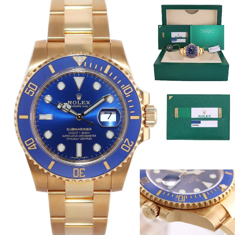 Women's Rolex International Brand Watches-MINT 2018 PAPERS Rolex Submariner Ceramic Blue 116618 LB Yellow Gold 40mm Watch