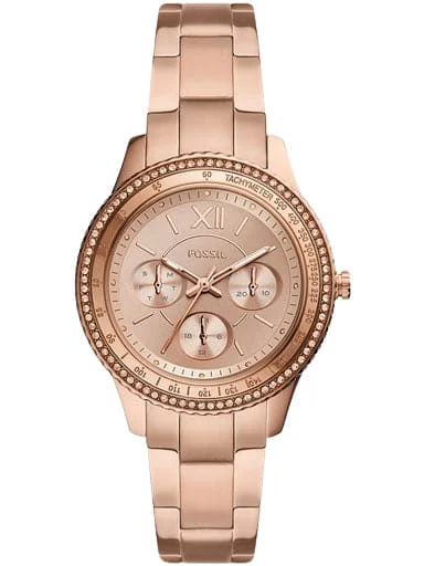 Men's Chronograph Watches with GPS Navigation-Fossil Stella Sport Multifunction Rose Gold-Tone Stainless Steel Watch
