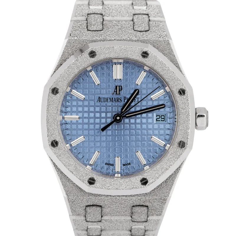 Women's Audemars Piguet Smart Style Watches-PAPERS Audemars Piguet Royal Oak BLUE FROSTED Gold 34mm 77353BC.GG.1263BC.01 BOX