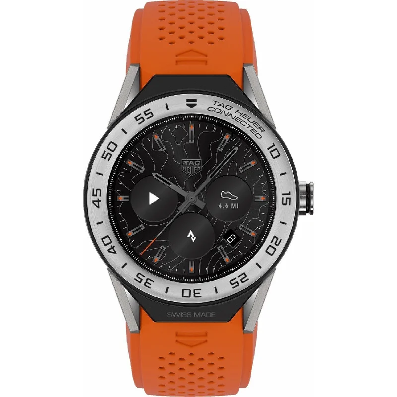 Men's Chronograph Watches for UV Protection-Tag Heuer Men's SBF8A8014.11FT6081 Connected Modular 45 Chronograph Orange Rubber Watch