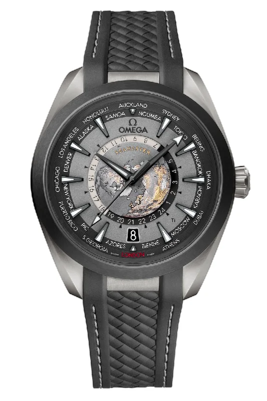 Men's Thin Case Style Dress Watches for Slim Profile-Omega Seamaster Aqua Terra 150M Master Chronometer GMT Worldtimer 220.92.43.22.99.001