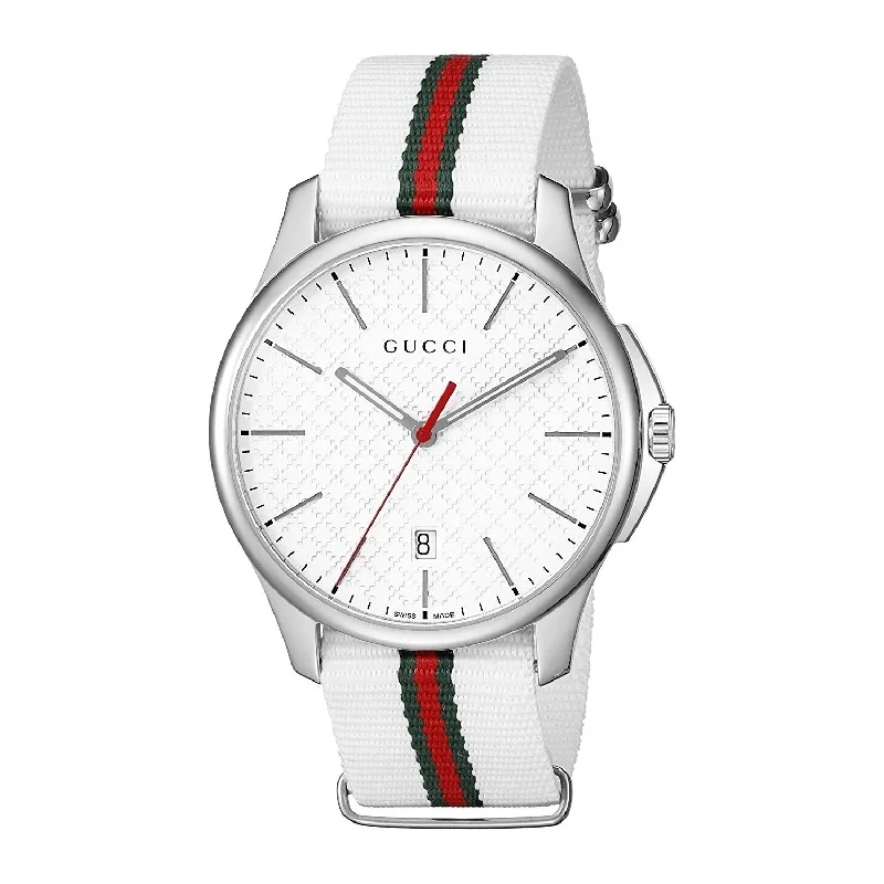 Men's Chronograph Watches for Birthday Gifts-Gucci Men's YA126322 G-Timeless White green and red Nylon Watch