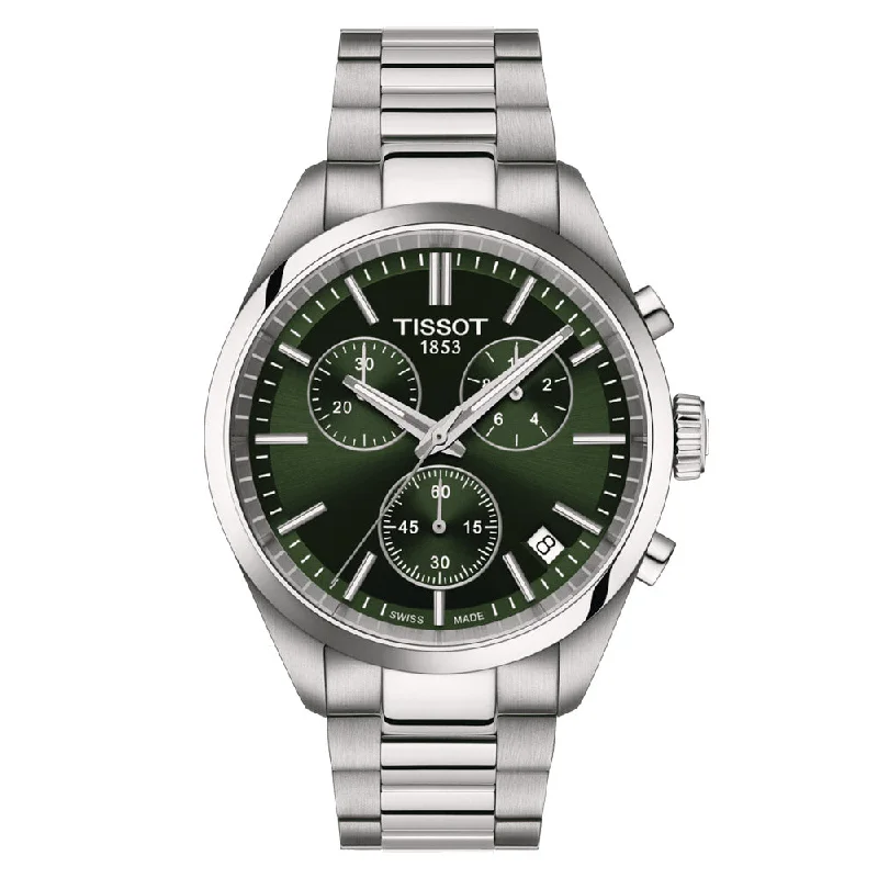 Women's Chronograph Watches with Dual Time Zones-Tissot PR 100 Chronograph 40mm Green Dial Gents Quartz Watch T1504171109100