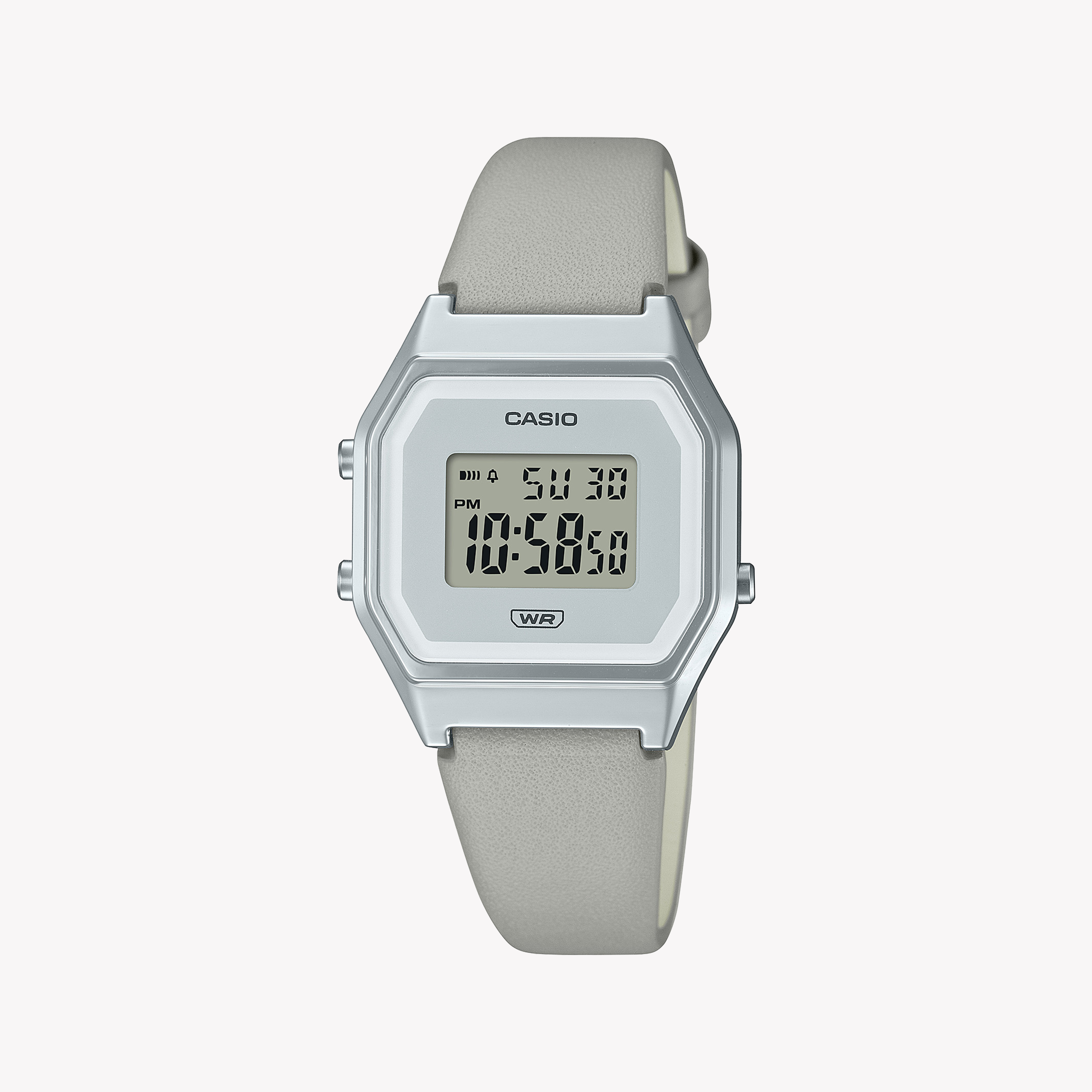 Men's Digital Watches with Smart Features-Casio Unisex Silver Resin & Leather Watch, Sporty Style | LA680WEL-8DF