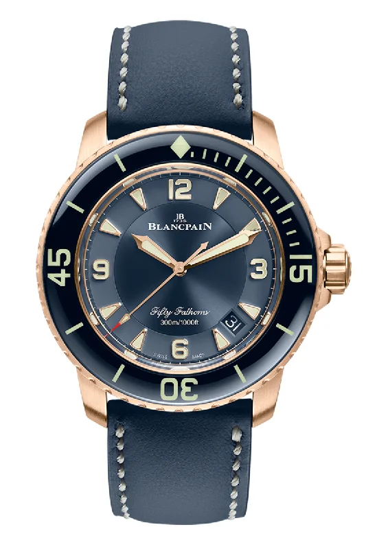 Men's Mechanical Movement Dress Watches with Complications-Blancpain Fifty Fathoms Automatic Rose Gold 5015 3603C 63B