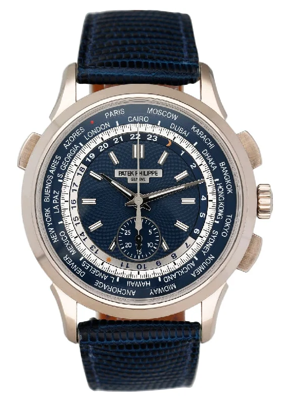Men's Patek Philippe Watches with Altimeter Calibration-Patek Philippe Complications World Time 5930G Mens Watch Box Papers