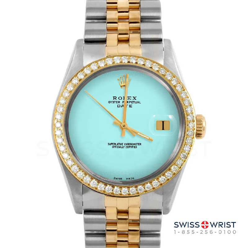 men's Rolex watches with mother-of-pearl dial -​Rolex Date 34mm | 1500-TT-TRQ-NOHM-BDS-JBL