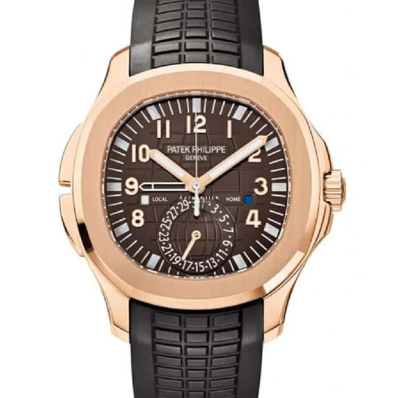 Men's Patek Philippe Watches with Special Editions-Patek Philippe Aquanaut Travel Time Rose Gold Brown Dial 5164R-001