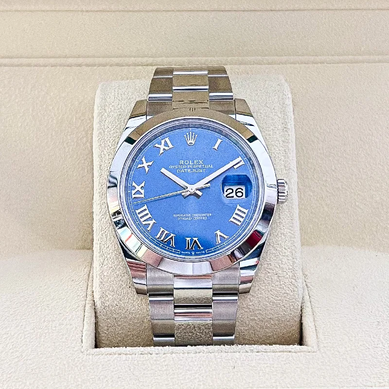 Cheapest authorized dealer for Rolex men's watches USA -Rolex Datejust41 41mm Steel Azzurro Blue Dial Numeral Markers 2024 Ref m126300-0017 (#853)