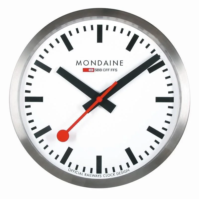 Floral Clocks for Garden Theme-Mondaine Wall Clock Silver