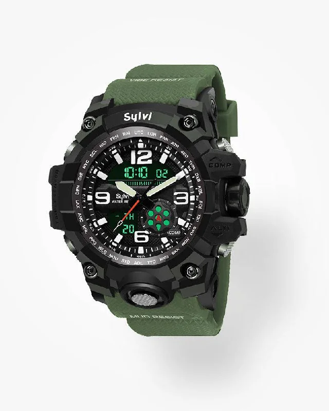 Men's Military Watches with Interactive Exhibits-Frist Green