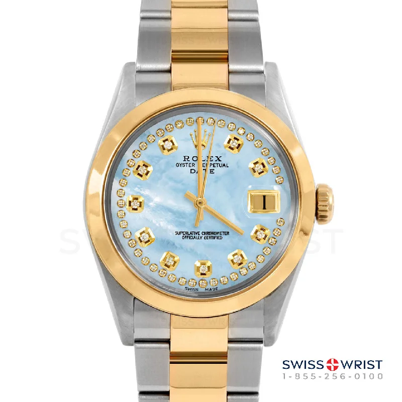 men's Rolex watches with baguette-cut diamond bezel -​Rolex Date 34mm | 1500-TT-LBMOP-STRD-SMT-OYS