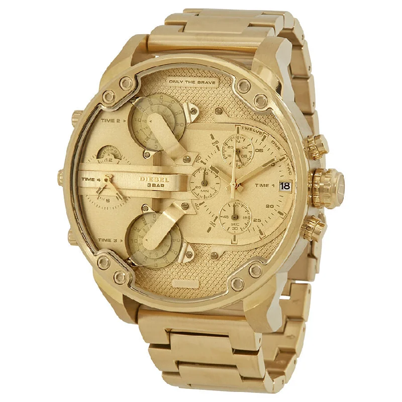 Men's Quartz Chronograph Watches-Diesel Mr. Daddy 2.0 Chronograph All Gold Men's Watch DZ7399