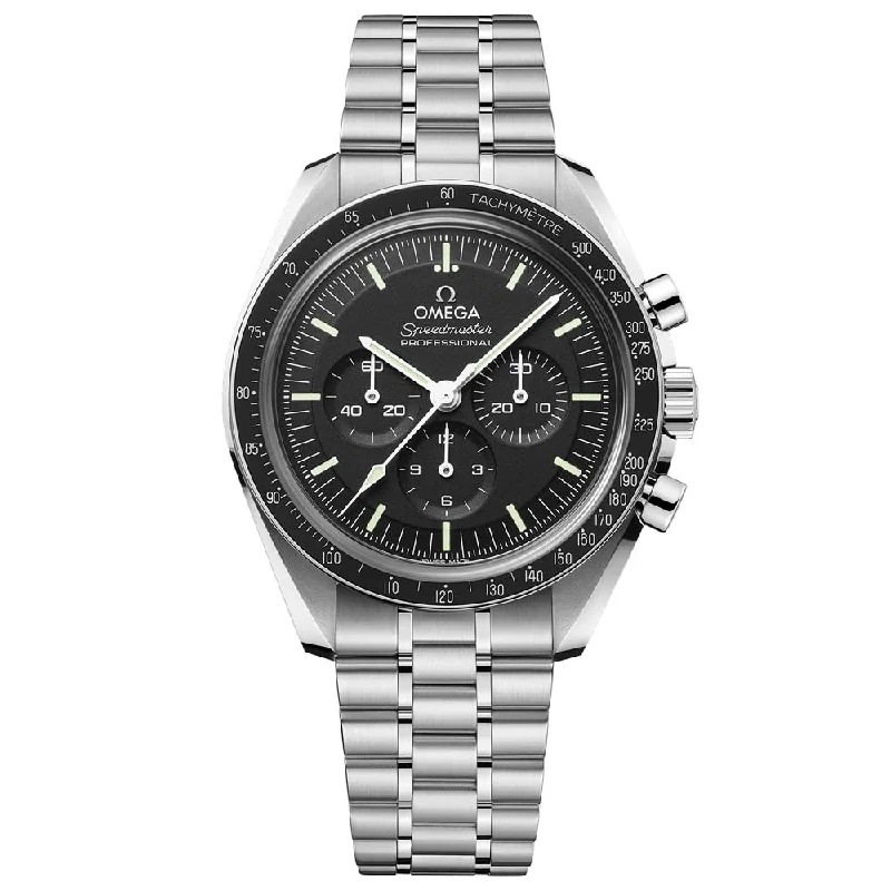 Women's Chronograph Watches with Dual Time Zones-OMEGA Speedmaster Moonwatch Professional Chronograph 42mm Black Dial manual Wound Gents Watch 31030425001002