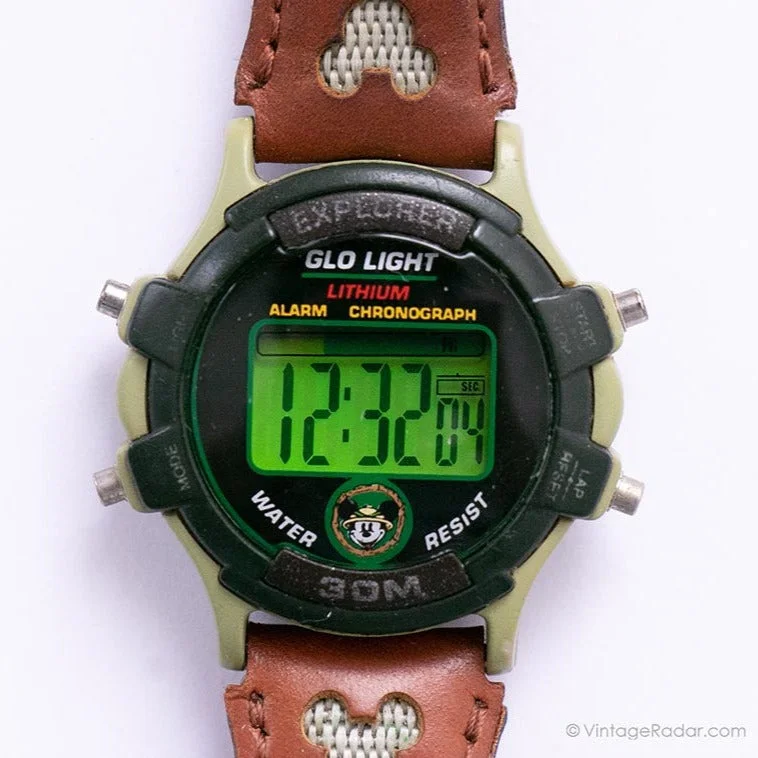 Women's Pilot Watches with Limited Edition-Vintage Disney Time Works Mickey Mouse Digital Watch with Glo Light