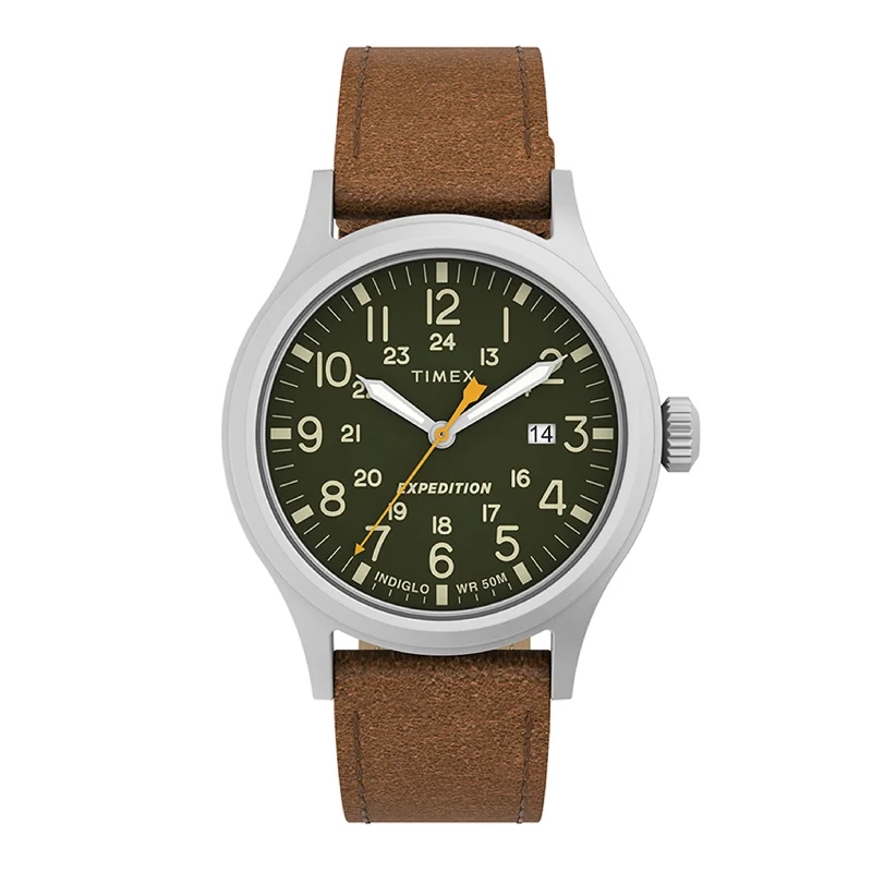 Men's Military Watches for Rock Concerts-Expedition Scout Date 40mm Leather Band