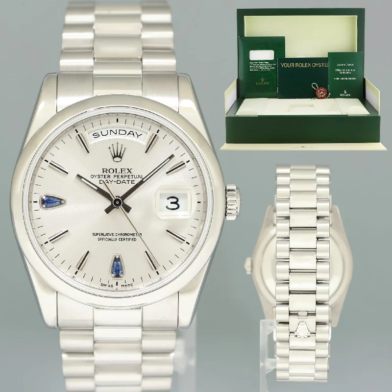 Women's Rolex Watches for Sale-MINT Rolex Platinum Day Date President 118206 Teardrop Sapphire 36mm Watch Box