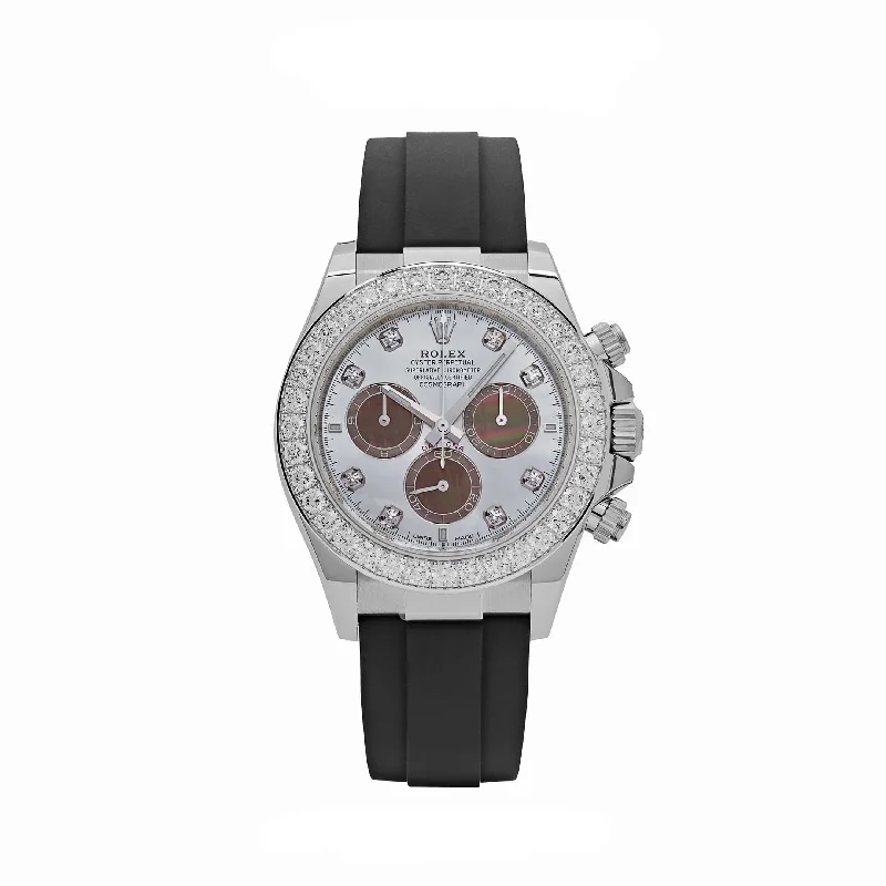 men's Rolex watches with slide rule bezel -​Rolex Daytona 126589RBR White Gold Diamond Mother of Pearl Dial Diamond Bezel