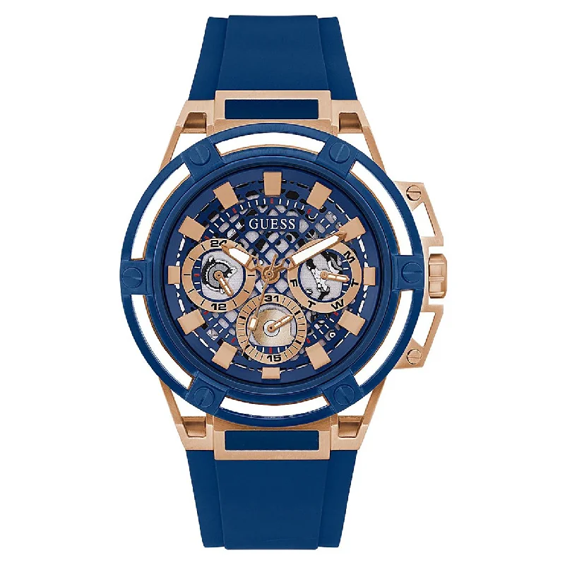 Women's Pilot Watches with Vintage Style Inspiration-Guess Matrix Blue Dial Men 46mm