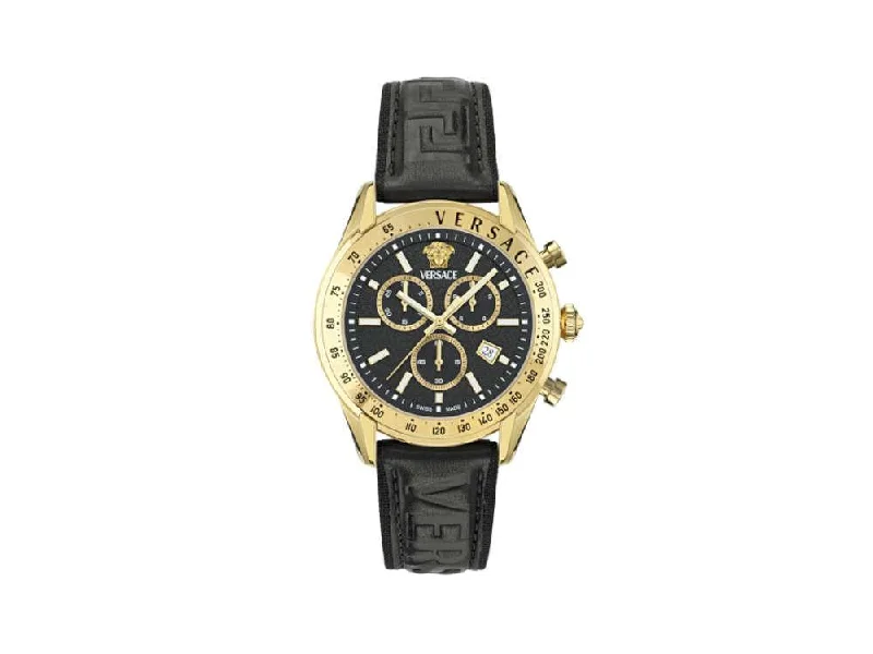 Men's Quartz Watches for UV Protection-Versace Chrono Master Quartz Watch, PVD Gold, Black, 44 mm, VE8R00224