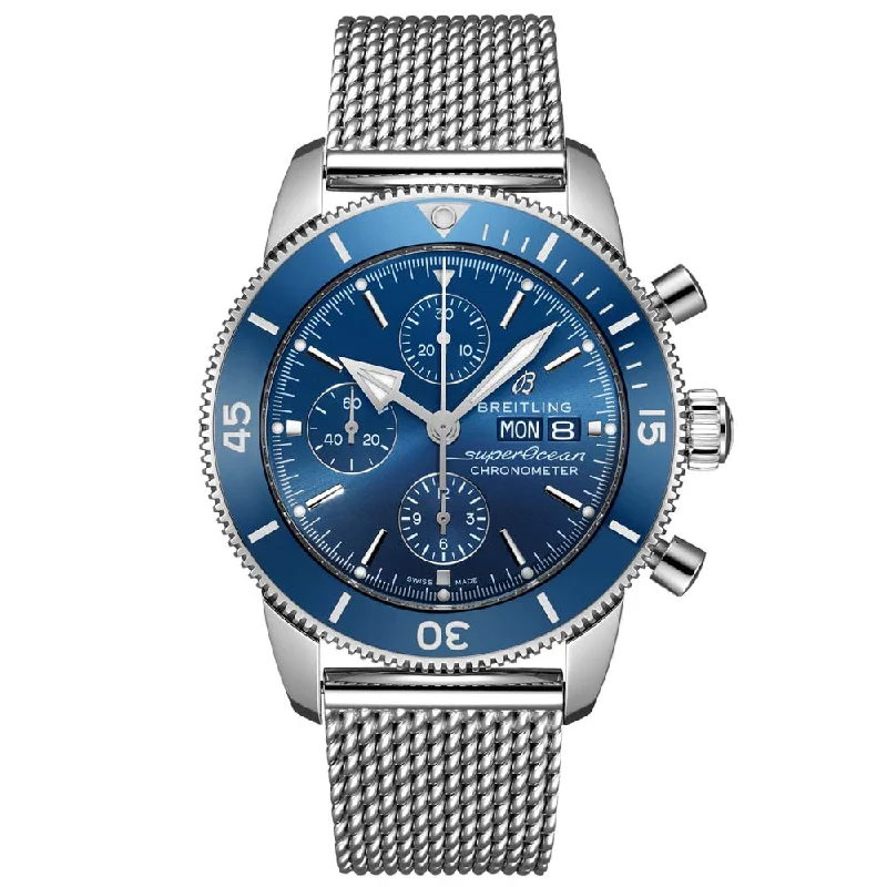 Women's Chronograph Watches with Date Display-Breitling Superocean Heritage Chronograph 44mm Blue Dial Automatic Gents Watch A13313161C1A1