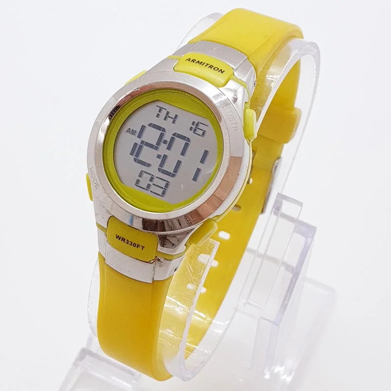 Women's Pilot Watches with Aviation Theme-Vintage Yellow Armitron Pro Sport Watch | Digital Alarm Chronograph