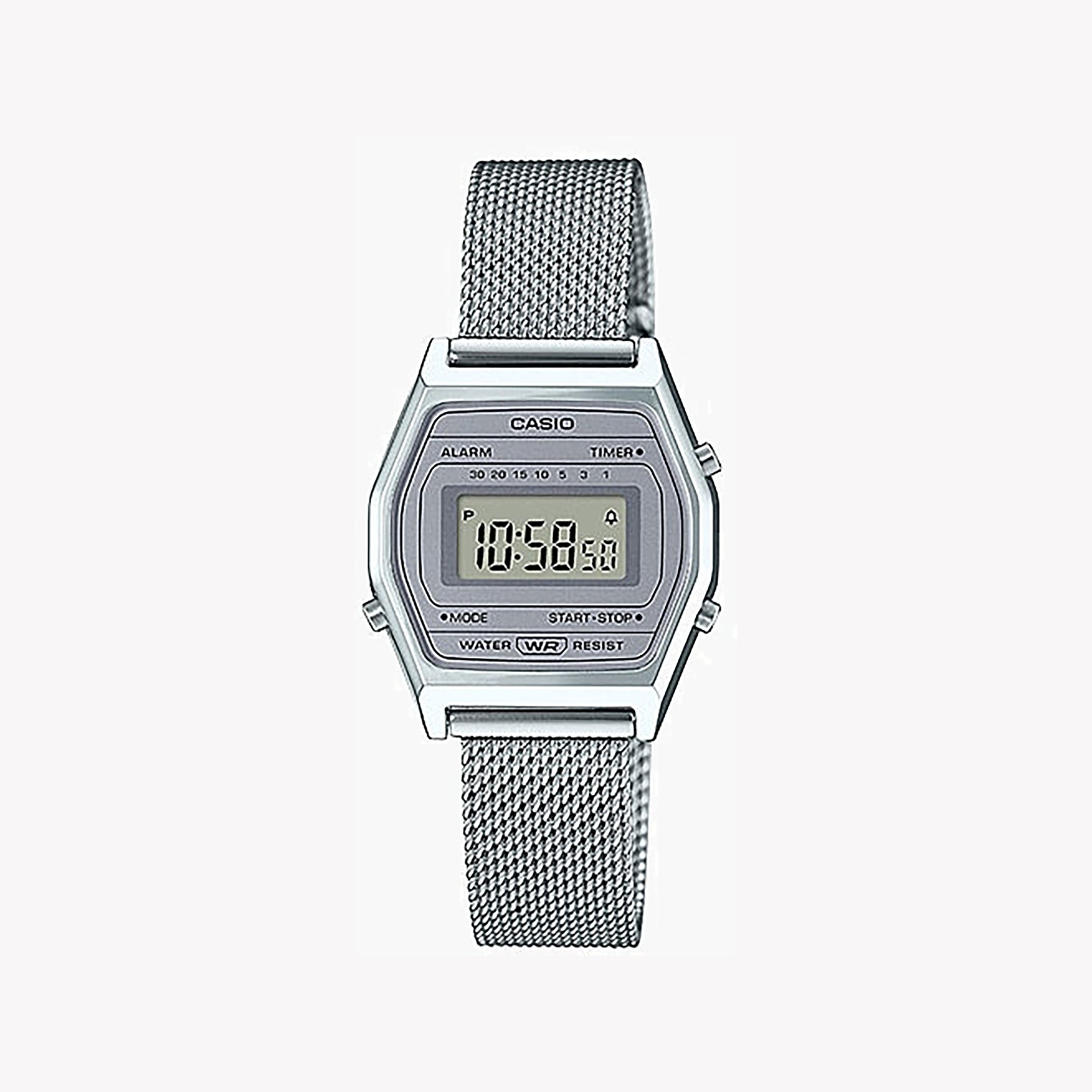 Men's Digital Watches for Technological Innovation-CASIO LA690WEM-7DF ELEGANT ADVENTURIST - CLASSIC SILVER DIGITAL WOMEN'S WATCH with stainless steel band and versatile features
