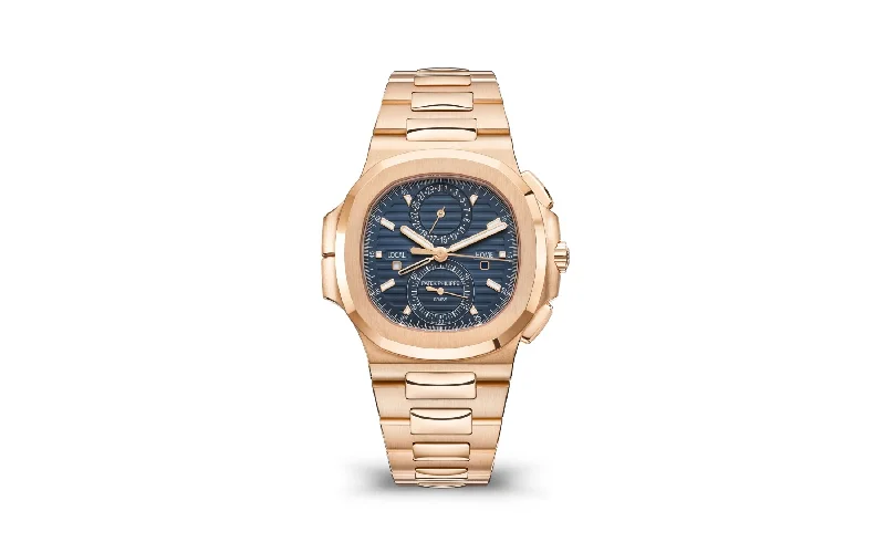 Men's Patek Philippe Watches with Countdown Timers-NAUTILUS 5990/1R TRAVEL TIME ROSEGOLD BLUE DIAL (2021)