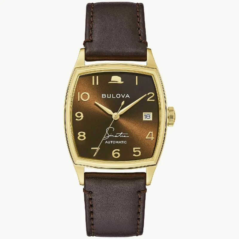 Men's Chronograph Watches with Barometer Calibration-Bulova Men's 97B198 Frank Sinatra Brown Leather Watch
