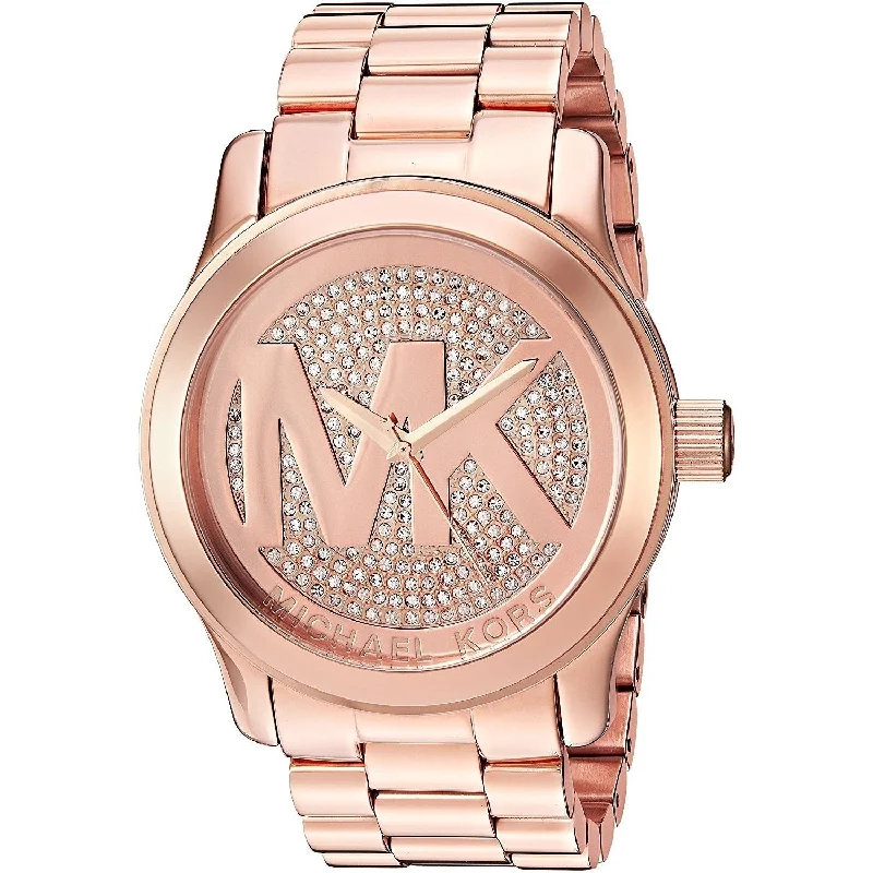 Women's Chronograph Watches for Customization-Michael Kors Women's MK5661 Runway MK Logo Crystal Rose-Tone Stainless Steel Watch