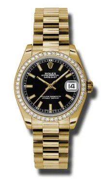 men's Rolex watches with black dials -​Rolex - Datejust 31mm - Gold President Yellow Gold - Diamond Bezel