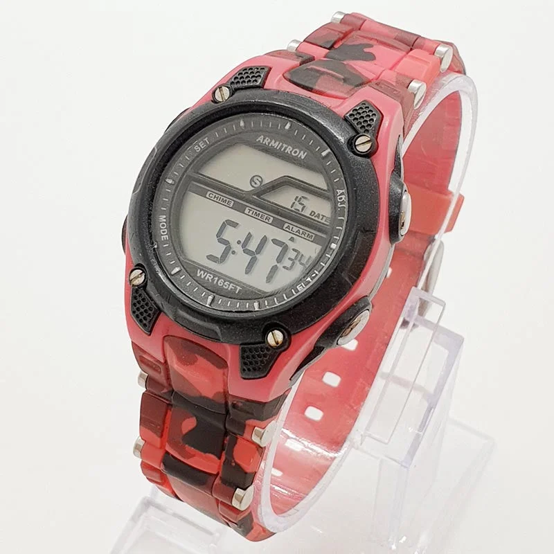 Women's Pilot Watches for Modern Design-Vintage Pink Camo Sports Watch | Armitron Digital Watch for Ladies