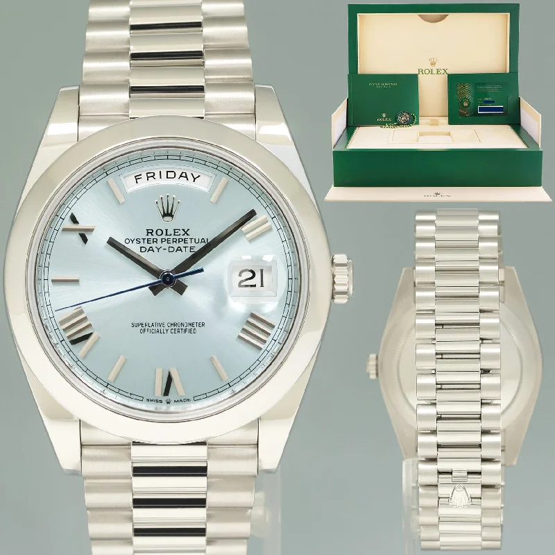 Women's Rolex French Made Style Watches-2021 NEW PAPERS Rolex Platinum President Blue Roman 40mm Day Date 228206 Watch