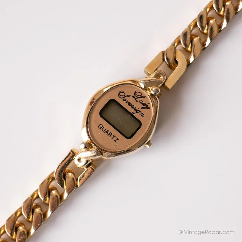 Women's Pilot Watches for Temperature Monitoring-Vintage Lady Sovereign Watch for Her | Gold-tone Digital Watch