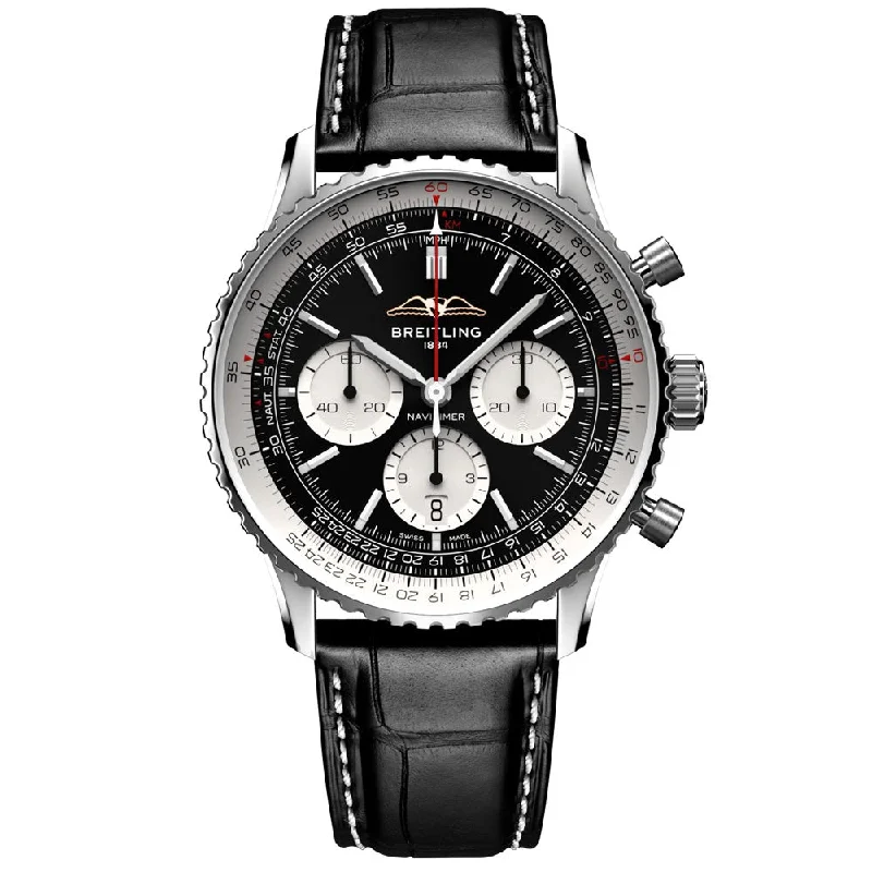 Women's Chronograph Watches with GPS Navigation-Breitling Navitimer B01 Chronograph 43mm Black Dial Automatic Gents Watch AB0138211B1P1