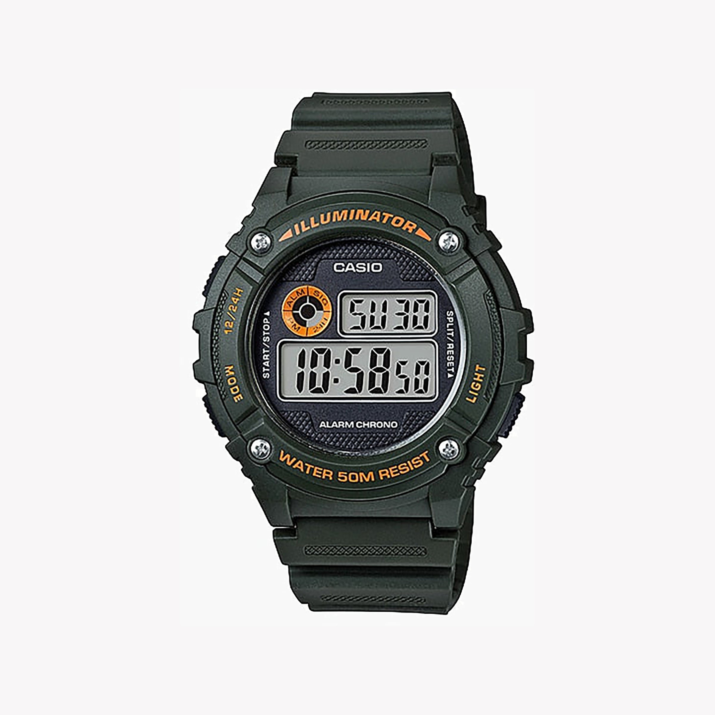 Men's Digital Watches for Emergency Signaling-CASIO W-216H-3BVDF ADVENTURE READY - STYLISH GREEN RESIN MEN'S WATCH WITH DIGITAL DISPLAY