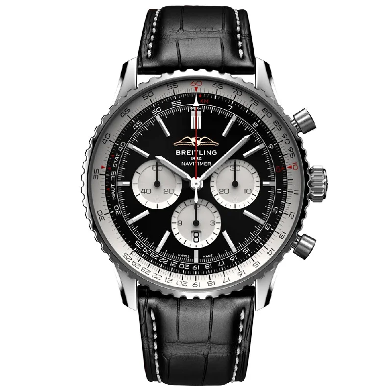 Women's Luxury Chronograph Watches-Breitling Navitimer B01 Chronograph 46mm Black Dial Automatic Gents Watch AB0137211B1P1