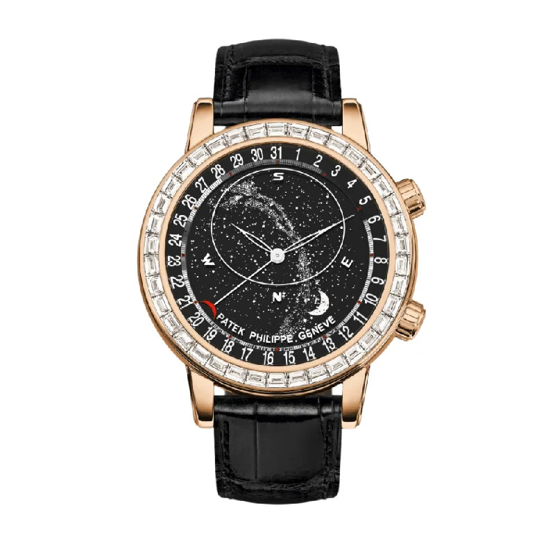 Men's Patek Philippe Watches for Workouts-Patek Philippe Celestial Grand Complications 6104R-001 Rose Gold Diamond Bezel Black Dial