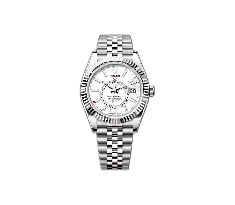 men's Rolex watches with tapestry dial -​42mm Stainless Steel White Dial 18k Fluted Bezel Jubilee Bracelet