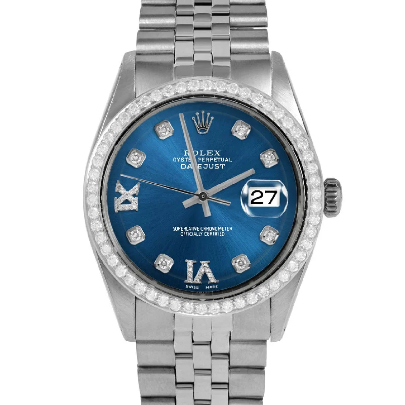 men's Rolex watches with leather straps -​Rolex Datejust 36mm | 1601-SS-BLU-8DR69-BDS-JBL