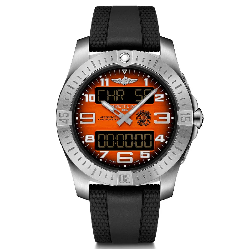 Women's Chronograph Watches with UV Sensor-Breitling Aerospace B70 Orbiter 25th Anniversary Edition 43mm Orange Dial Titanium Gents Quartz Watch EB70101A1O1S1
