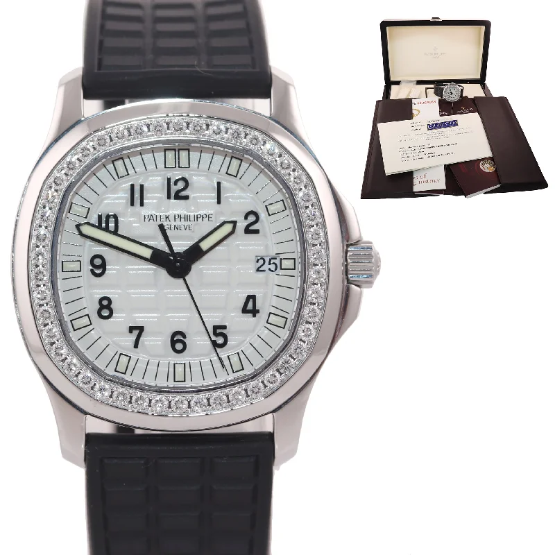 Women's Patek Philippe Summer Watches-PAPERS Patek Philippe AQUANAUT LUCE White Steel Quartz Diamond 5067A Watch