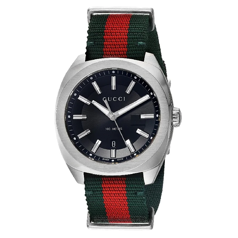 Men's Chronograph Watches for UV Protection-Gucci Men's YA142305 GG2570 Red and Green Nylon Watch