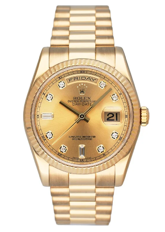 affordable men's Rolex watch models -​Rolex Day-Date 118238 Diamond Champagne Dial Mens Watch Box Papers