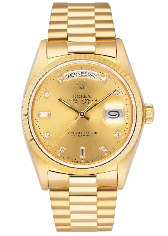 men's Rolex watches with helium escape valve -​Rolex Day Date 18038 Diamond Dial Mens Watch Box Papers