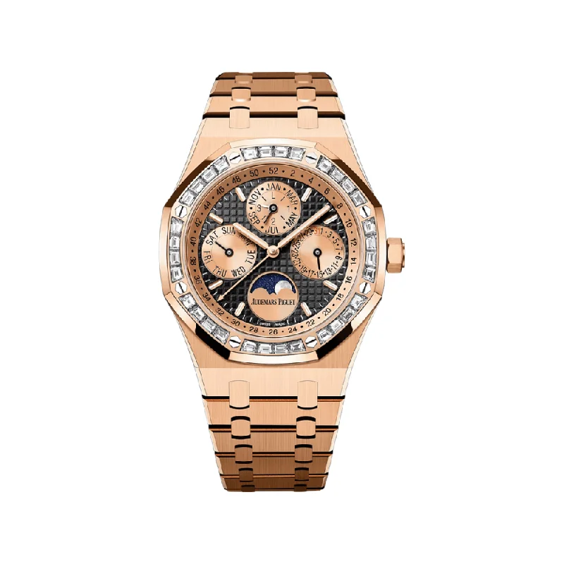 Men's Audemars Piguet Winter Style Watches-Audemars Piguet Royal Oak Perpetual Calendar 26614OR.ZZ.1220OR.01 Rose Gold Diamond Bezel Black Dial